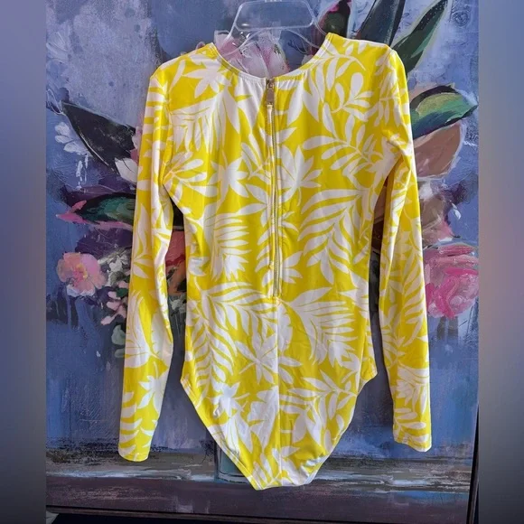 NWOT Kate Spade Yellow Floral Long Sleeve Swimsuit Sz XS - Picture 3 of 5
